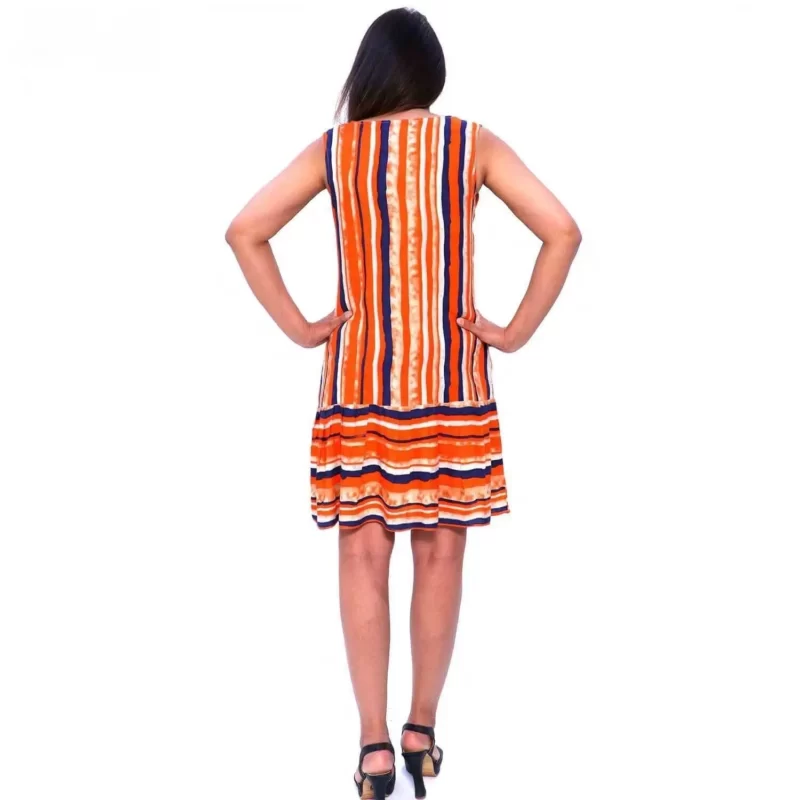 Rayon Sleeveless Stripe Orange Frill Frock